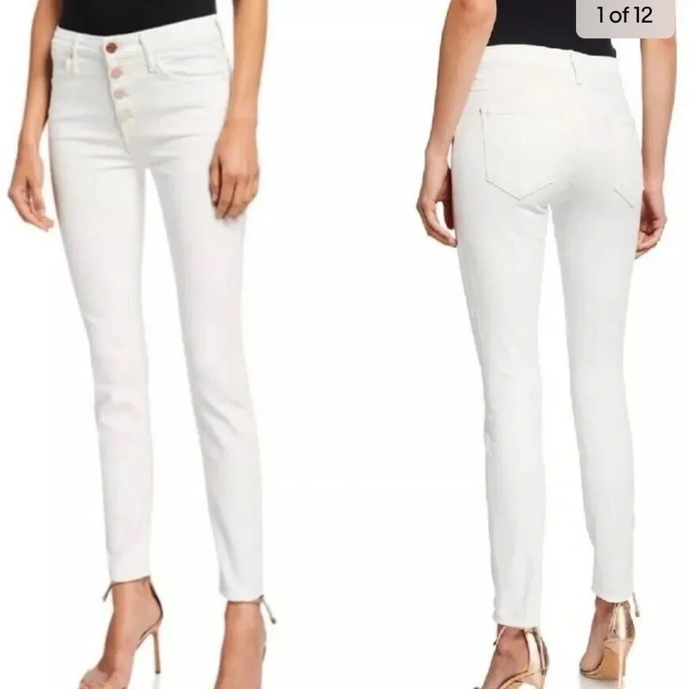 NWT MOTHER The Pixie in Taste The Rainbow Slim Jean 26 white off white.